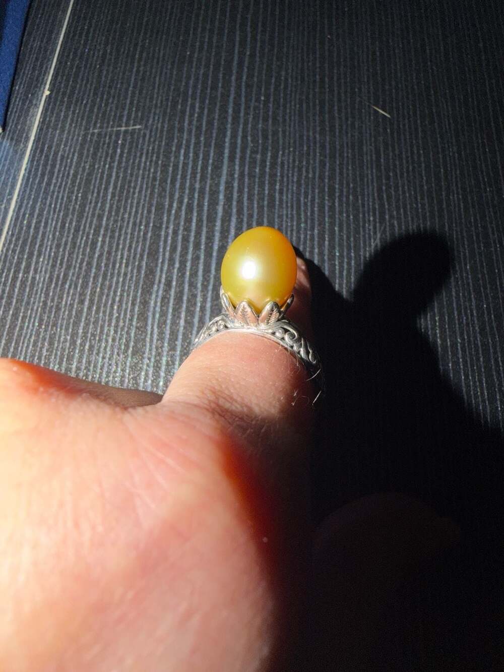 Sterling Silver 925 Golden Pearl Filigree Scroll Ring Size 9